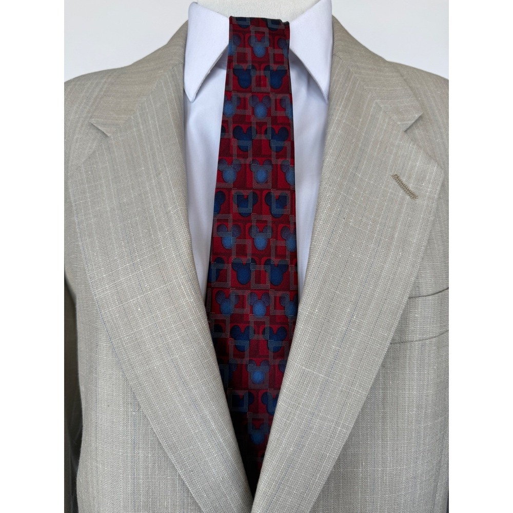 Disney Parks Mickey Mouse Silk Tie Red Blue Geometric Walt Disney World Resort